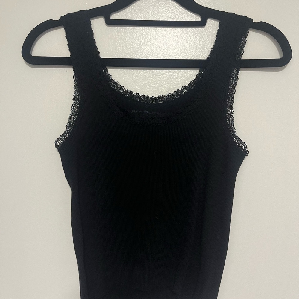 Brandy Melville Black Lace-Trim Ribbed Cropped Tank